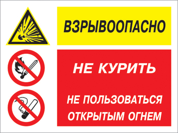 Кз 58 взрывоопасно - не курить и не пользоваться открытым огнем. (пластик, 400х300 мм) - Знаки безопасности - Комбинированные знаки безопасности - Магазин охраны труда и техники безопасности stroiplakat.ru