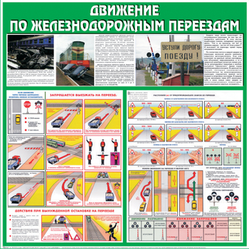 С40 Стенд движение по железнодорожным переездам (1000х1000 мм, пластик 3 мм, алюминиевый багет серебряного цвета) - Стенды - Стенды по безопасности дорожного движения - Магазин охраны труда и техники безопасности stroiplakat.ru